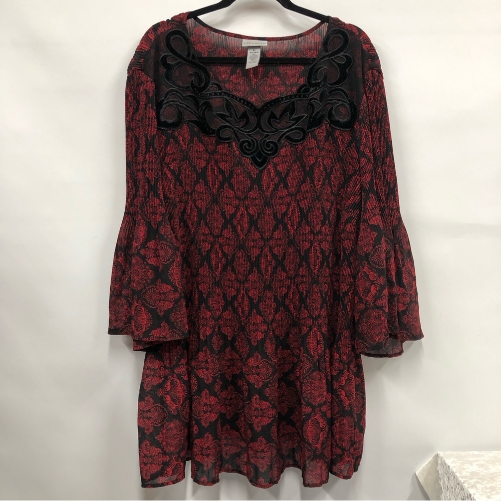 Catherines black & red print blouse womens 5x